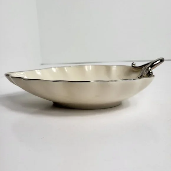 Lenox Candy Trinket Jewelry Dish Leaf With Silver Trim Vintage USA Home Decor - Picture 16 of 16